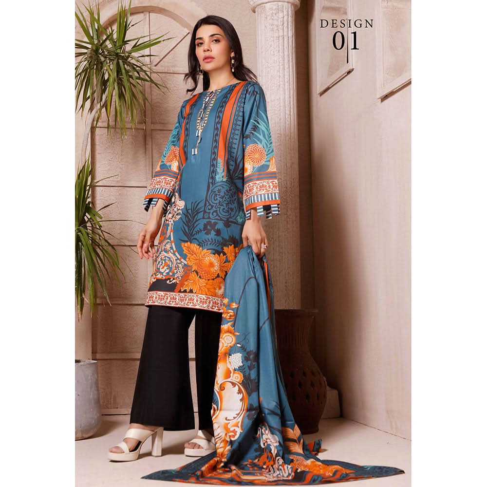 Halime Sultan Digital Printed Lawn 3Pcs Unstitched Suit V1 - 1, Women, 3Pcs Shalwar Suit, Halime Sultan, Chase Value