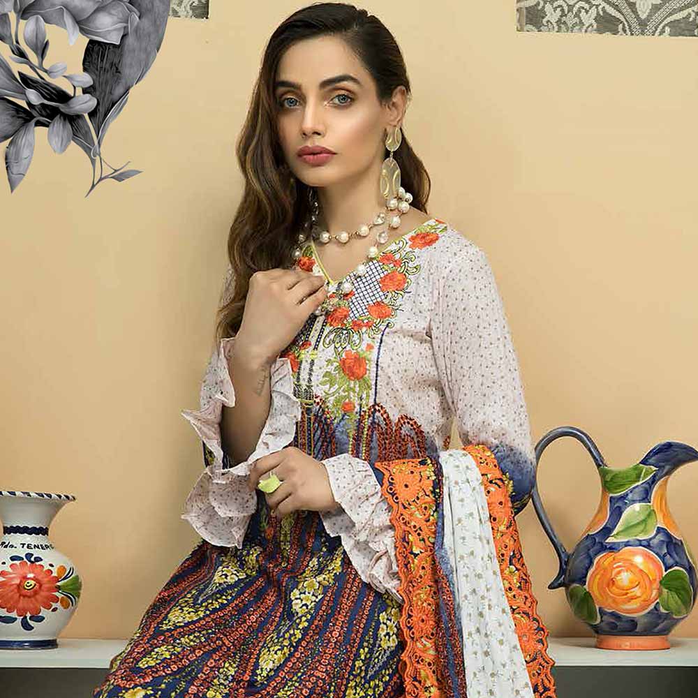 Zebtan Embroidered Cotton 3 Pieces Un-Stitched Suit Vol 01 - 01, Women, 3Pcs Shalwar Suit, Rujhan Textiles, Chase Value