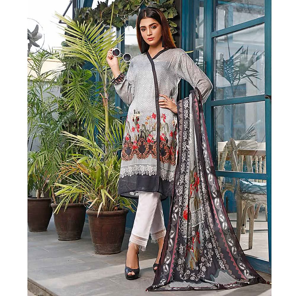 Zavia Digital Printed Lawn 3 Piece Un-Stitched Suit - 01, Women, 3Pcs Shalwar Suit, Fairdeal Textiles, Chase Value