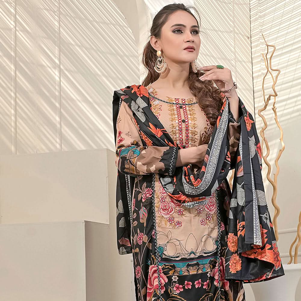 Meenakari Exclusive Cotton Embroidered 3Pcs Unstitched Suit - 2A, Women, 3Pcs Shalwar Suit, Mysoori, Chase Value
