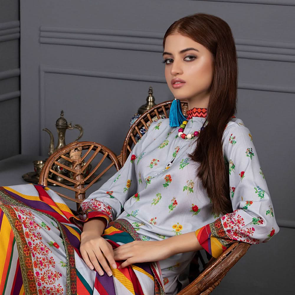 Orchid Modal Satin Digital Printed Un-Stitched 3 Pcs Suit - 2, Women, 3Pcs Shalwar Suit, Orchid, Chase Value