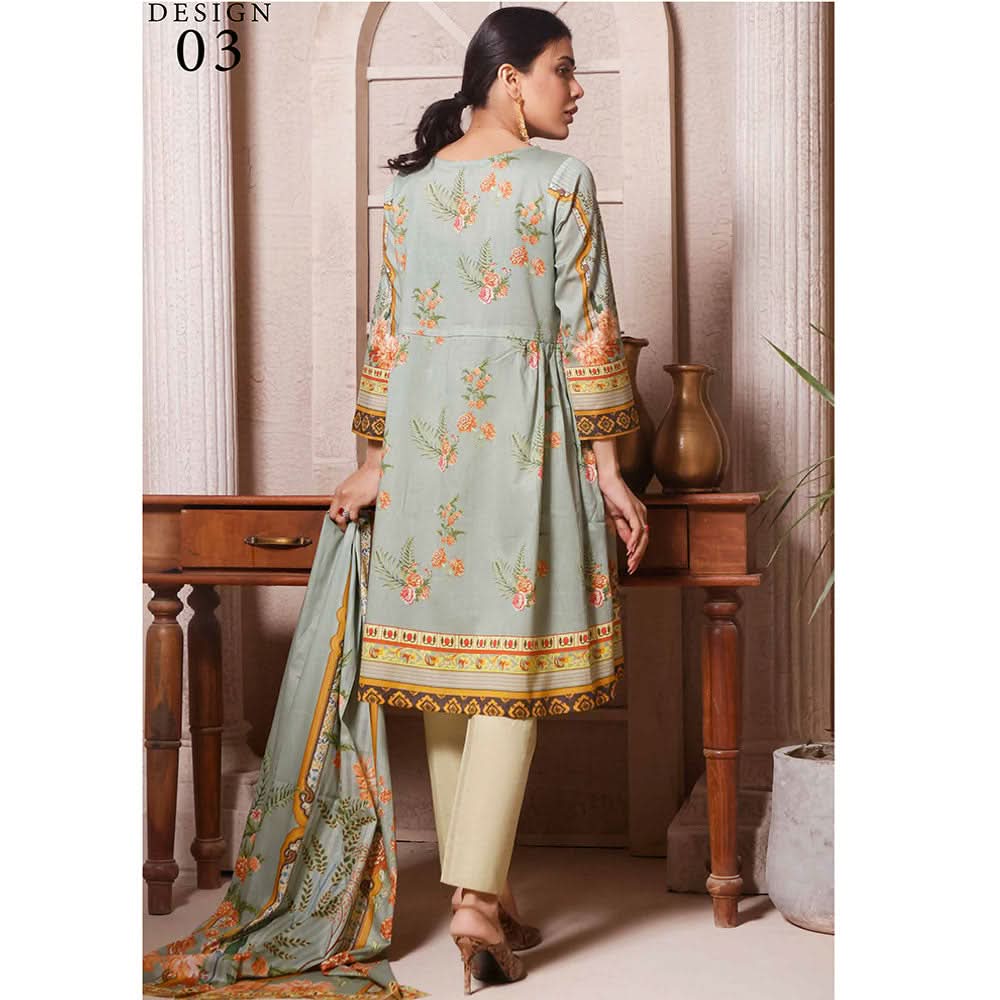 Halime Sultan Digital Printed Lawn 3Pcs Unstitched Suit V1 - 3, Women, 3Pcs Shalwar Suit, Halime Sultan, Chase Value