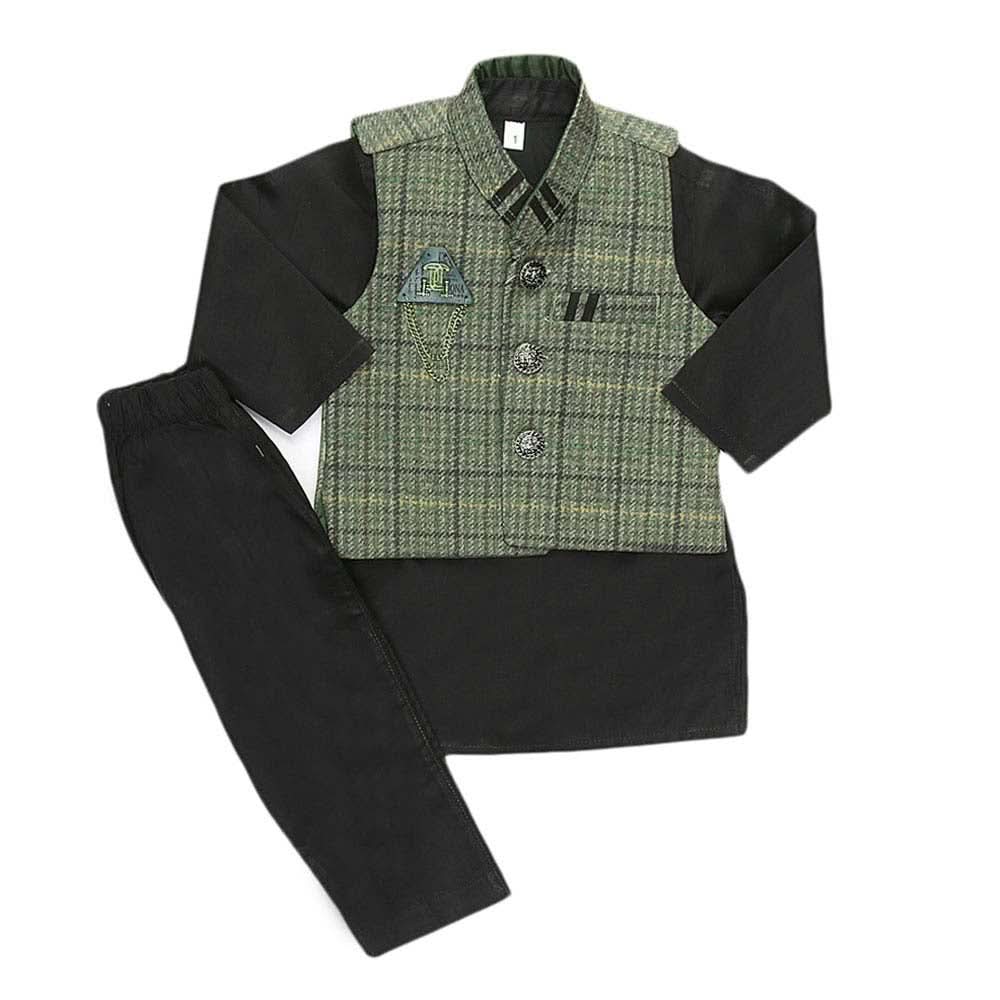 Boys WaistCoat Shalwar Suit - Dark Green, Kids, Boys Shalwar Kameez, Chase Value, Chase Value
