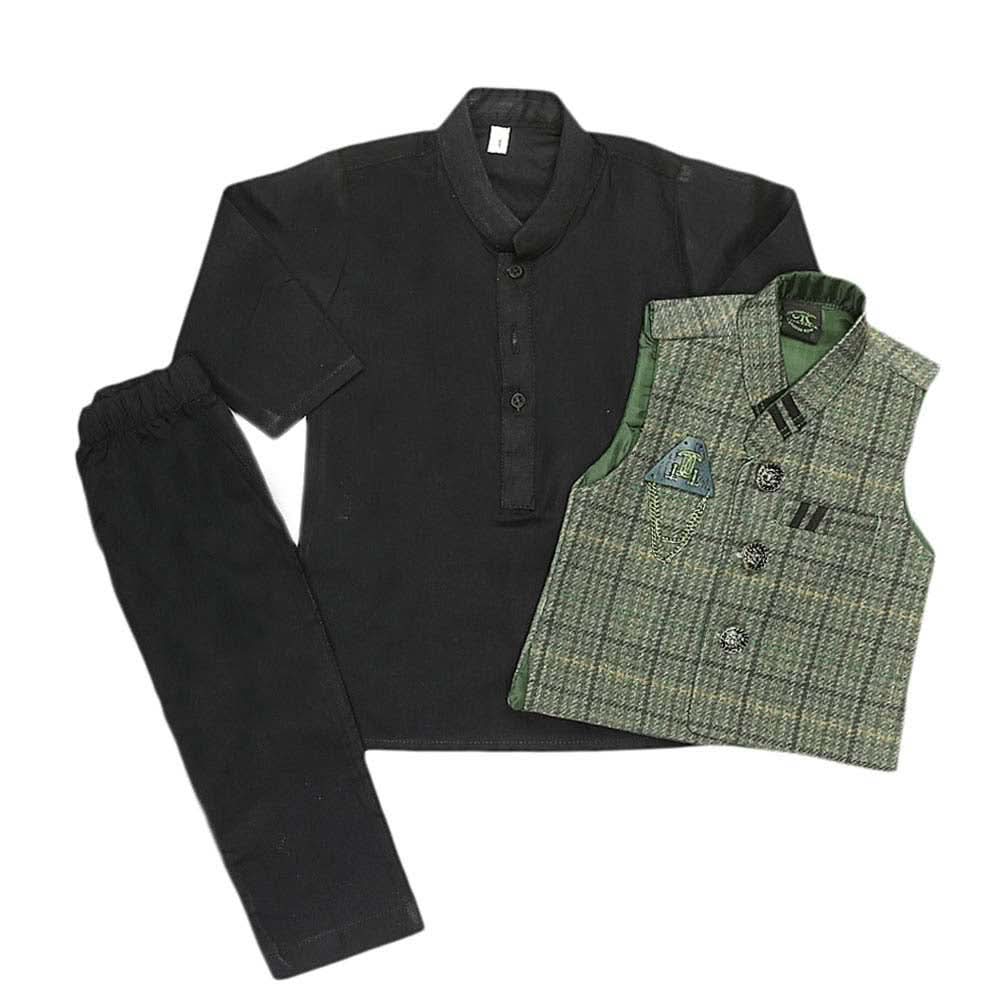 Boys WaistCoat Shalwar Suit - Dark Green, Kids, Boys Shalwar Kameez, Chase Value, Chase Value