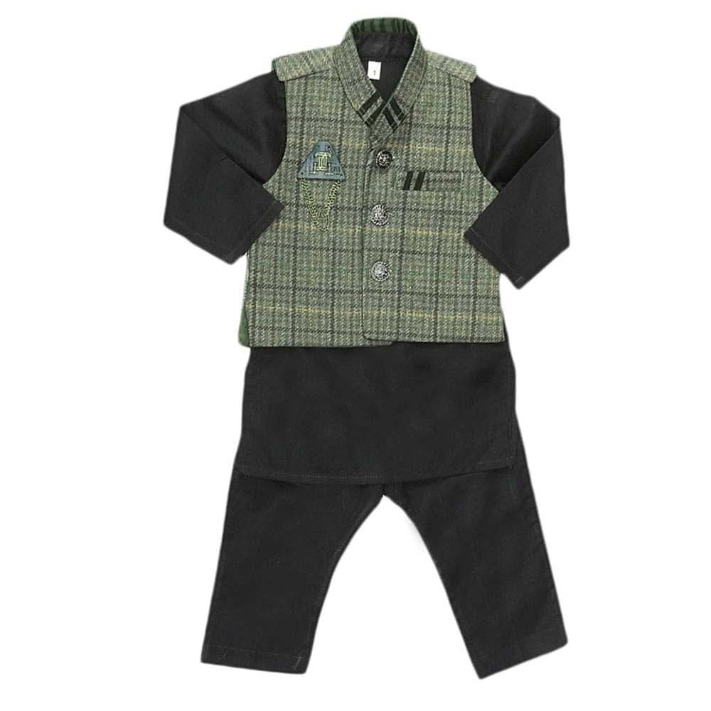 Boys WaistCoat Shalwar Suit - Dark Green, Kids, Boys Shalwar Kameez, Chase Value, Chase Value
