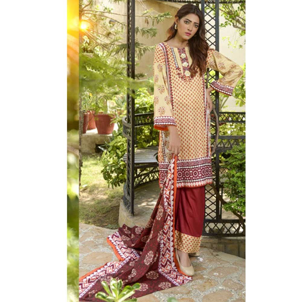 Three Star Printed Cotton 3 Pcs Un-Stitched Suit - 4 A, Women, 3Pcs Shalwar Suit, Al Dawood Textiles, Chase Value