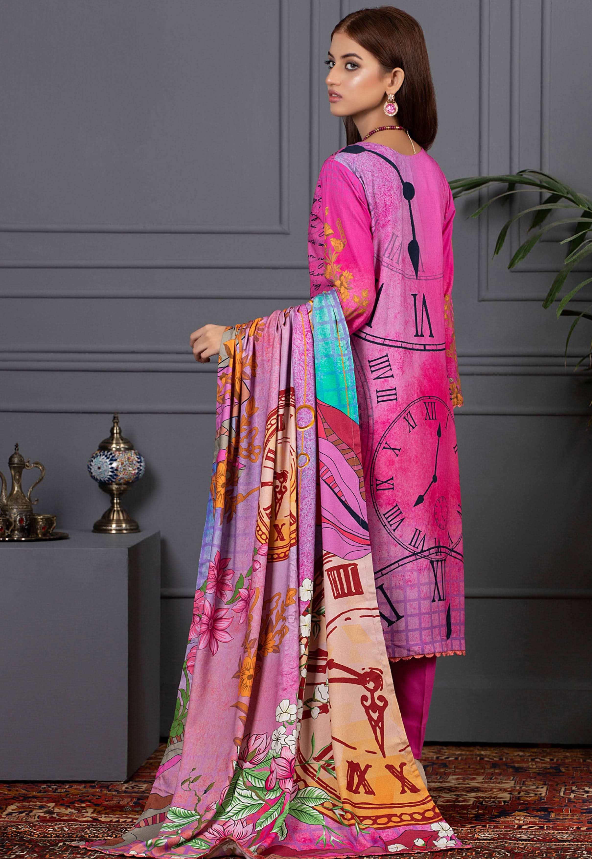 Orchid Modal Satin Digital Printed Un-Stitched 3 Pcs Suit - 4, Women, 3Pcs Shalwar Suit, Orchid, Chase Value