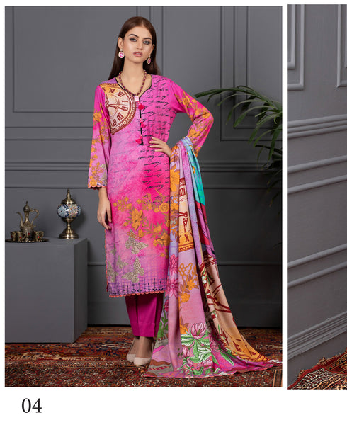 Orchid Modal Satin Digital Printed Un-Stitched 3 Pcs Suit - 4, Women, 3Pcs Shalwar Suit, Orchid, Chase Value