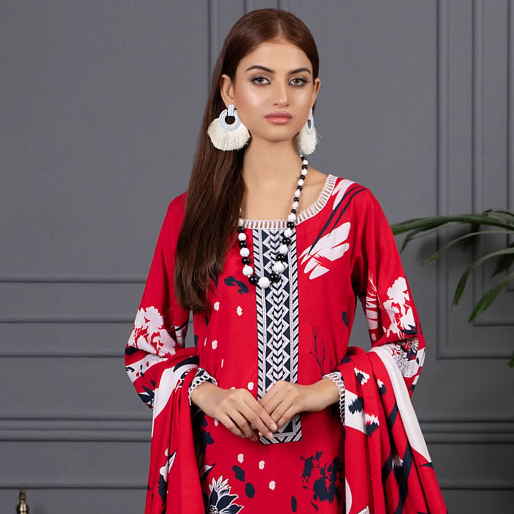 Orchid Modal Satin Digital Printed Un-Stitched 3 Pcs Suit - 6, Women, 3Pcs Shalwar Suit, Orchid, Chase Value