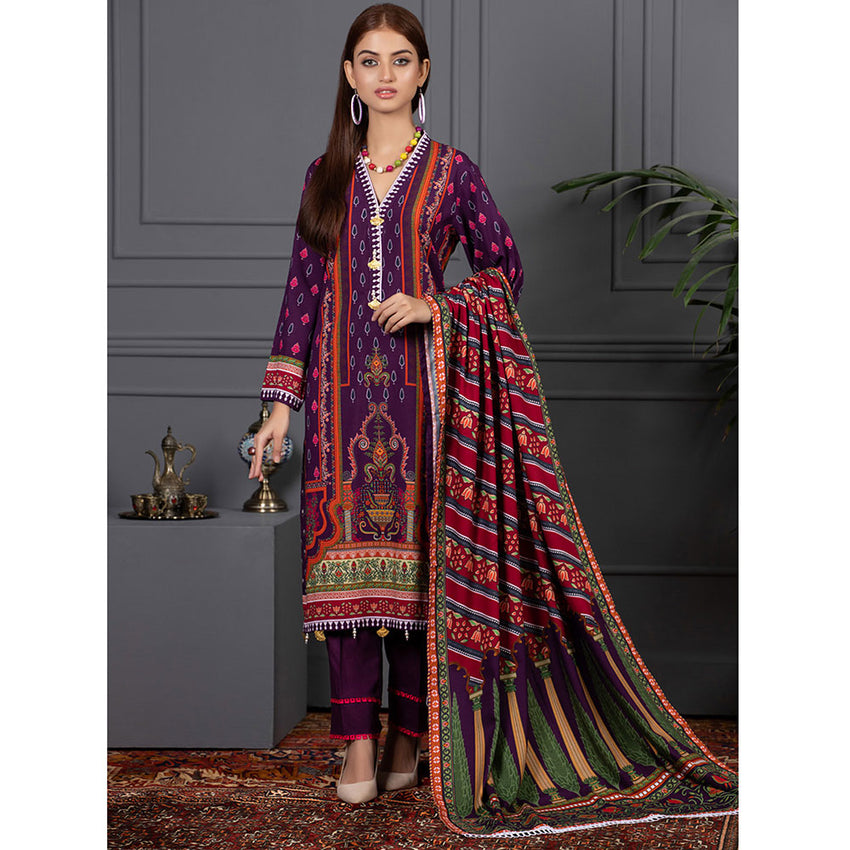 Orchid Modal Satin Digital Printed Un-Stitched 3 Pcs Suit - 7, Women, 3Pcs Shalwar Suit, Orchid, Chase Value