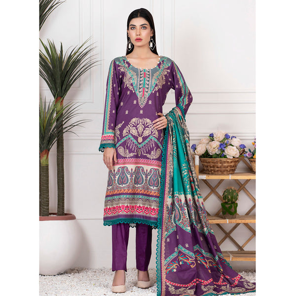 Orchid Mid-Summer Printed unstitched 3pc Cotton Suit, Women, 3Pcs Shalwar Suit, Regalia Textiles, Chase Value