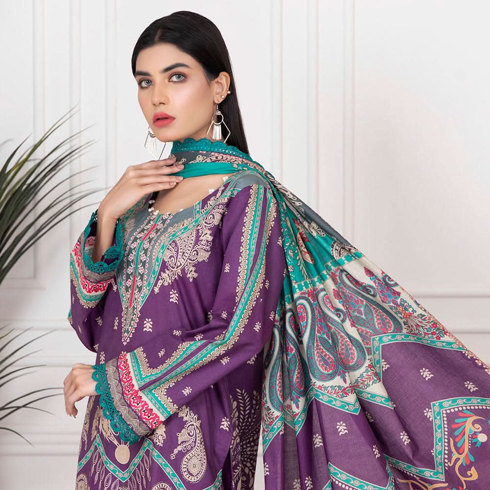Orchid Mid-Summer Printed unstitched 3pc Cotton Suit, Women, 3Pcs Shalwar Suit, Regalia Textiles, Chase Value