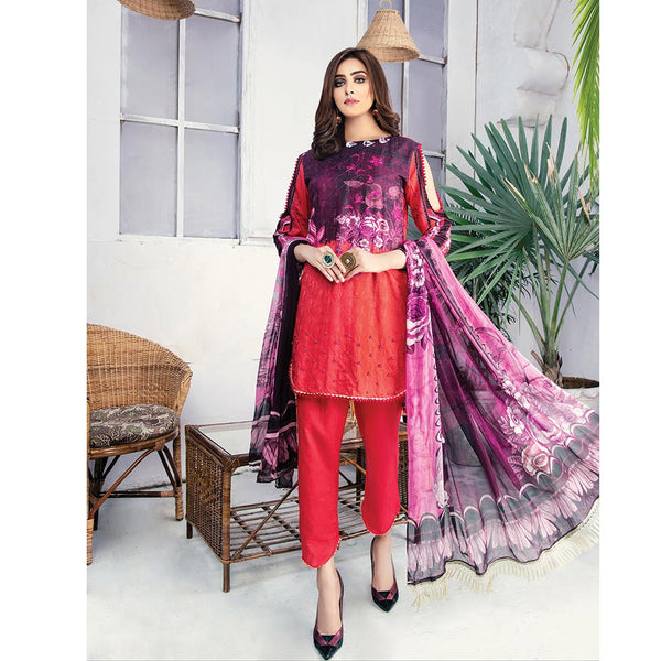 Morja Digital Printed Viscose with Chikan Kari 3 Pcs Un-Stitched Suit - 01, Women, 3Pcs Shalwar Suit, UK Fashion, Chase Value