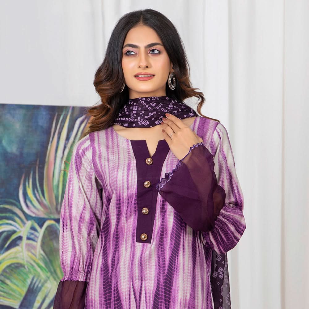 TIE & DYE Printed Cotton 3 Pcs Un-Stitched Suit - 10, Women, 3Pcs Shalwar Suit, ZS Textiles, Chase Value