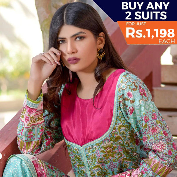 Three Star Printed Lawn 3 Piece Un-Stitched Suit Vol 2 - 9 B, Women, 3Pcs Shalwar Suit, Chase Value, Chase Value
