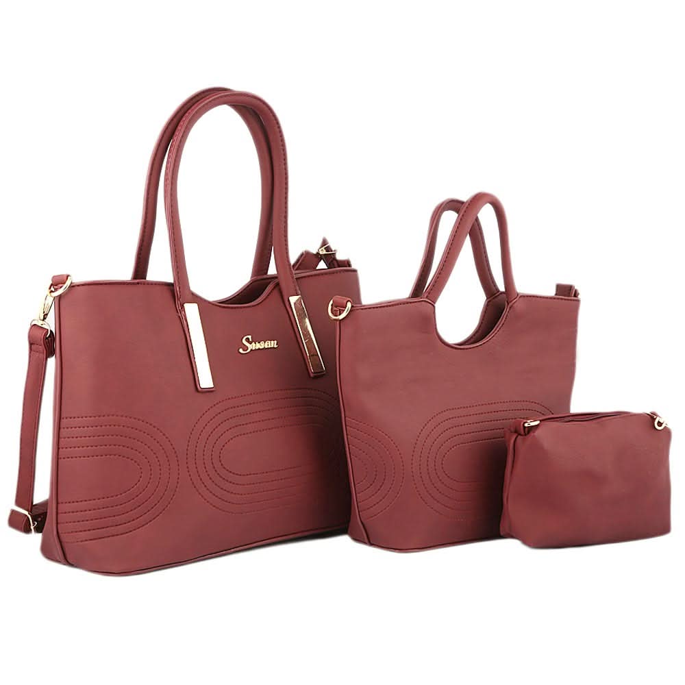 Women's Handbag 3 Pcs (1002) - Maroon, Women, Bags, Chase Value, Chase Value