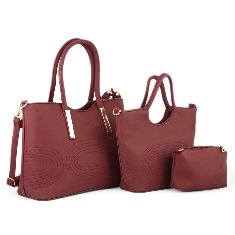 Women's Handbag 3 Pcs (1002) - Maroon, Women, Bags, Chase Value, Chase Value