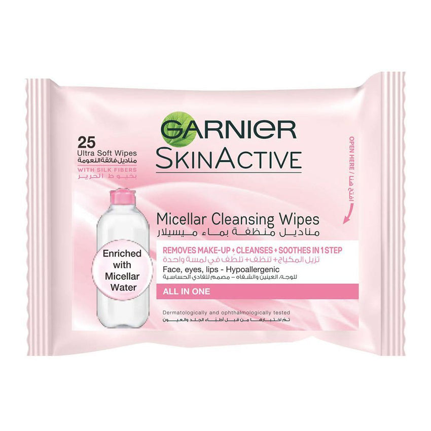 Garnier Sn Micellar Cleansng Wipes 25Pcs, BEAUTY & PERSONAL CARE, MAKEUP REMOVERS AND CLEANSERS, Garnier, Chase Value