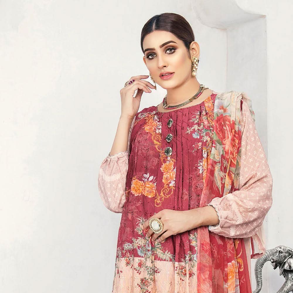 Morja Digital Printed Viscose with Chikan Kari 3 Pcs Un-Stitched Suit - 12, Women, 3Pcs Shalwar Suit, UK Fashion, Chase Value
