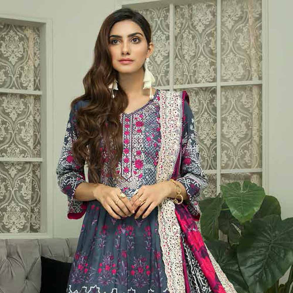 Zebtan Embroidered Cotton 3 Pieces Un-Stitched Suit Vol 01 - 12, Women, 3Pcs Shalwar Suit, Rujhan Textiles, Chase Value