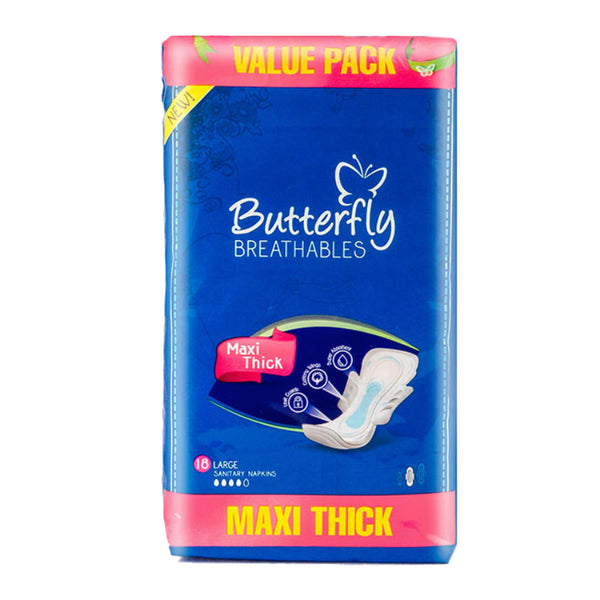 Butterfly Maxi Thick Sanitary Napkins L 18's, Beauty & Personal Care, Sanitory Napkins, Butterfly, Chase Value