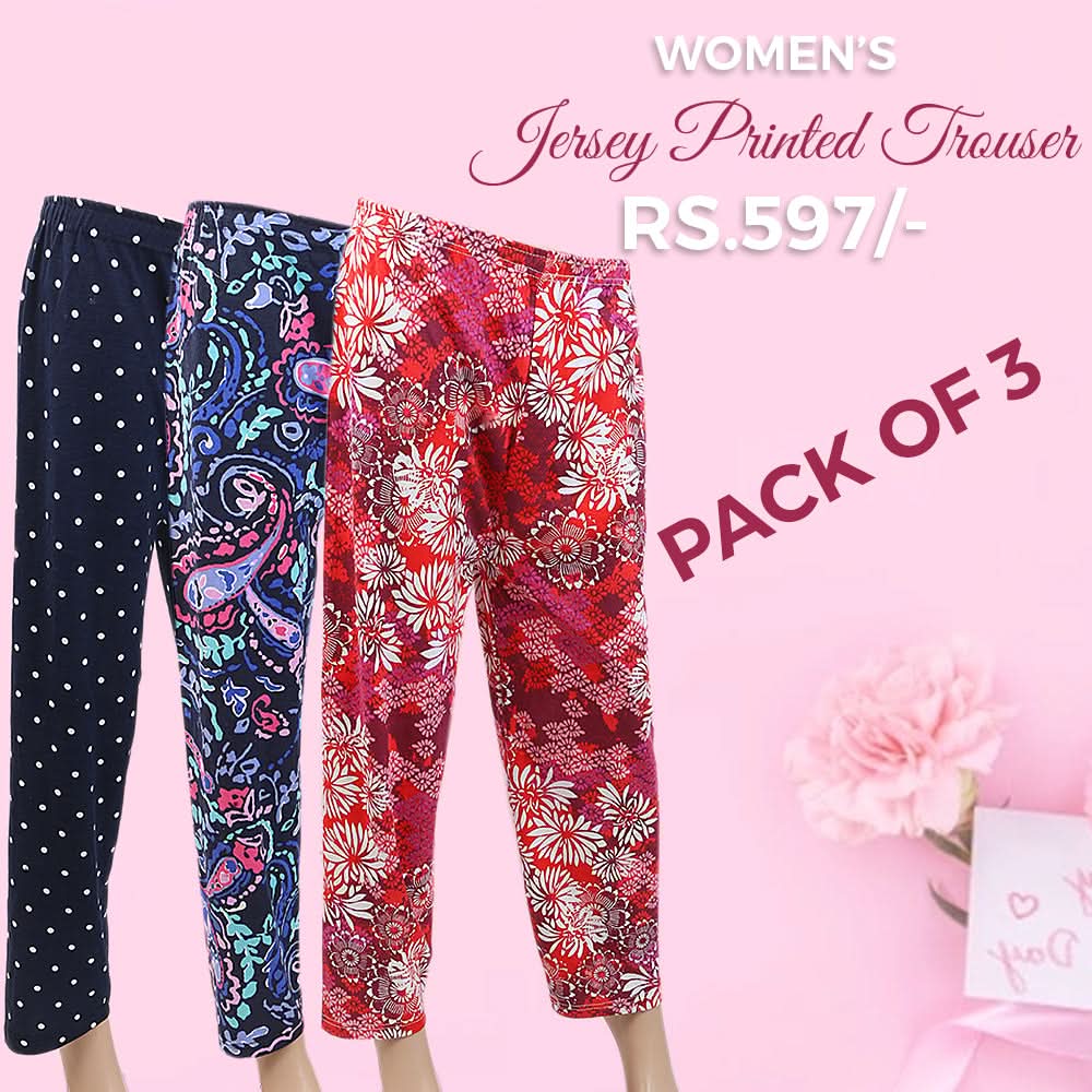 Women's Printed Trouser Pack Of 3 - Multi, Women, Pants & Tights, Chase Value, Chase Value