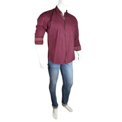 Men's Casual Plain Shirt - Maroon - test-store-for-chase-value