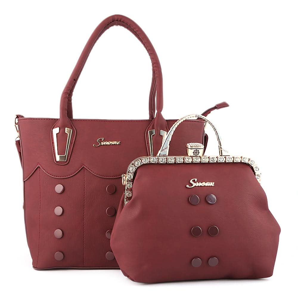 Women's Handbag 2 Pcs (129) - Maroon, Women, Bags, Chase Value, Chase Value
