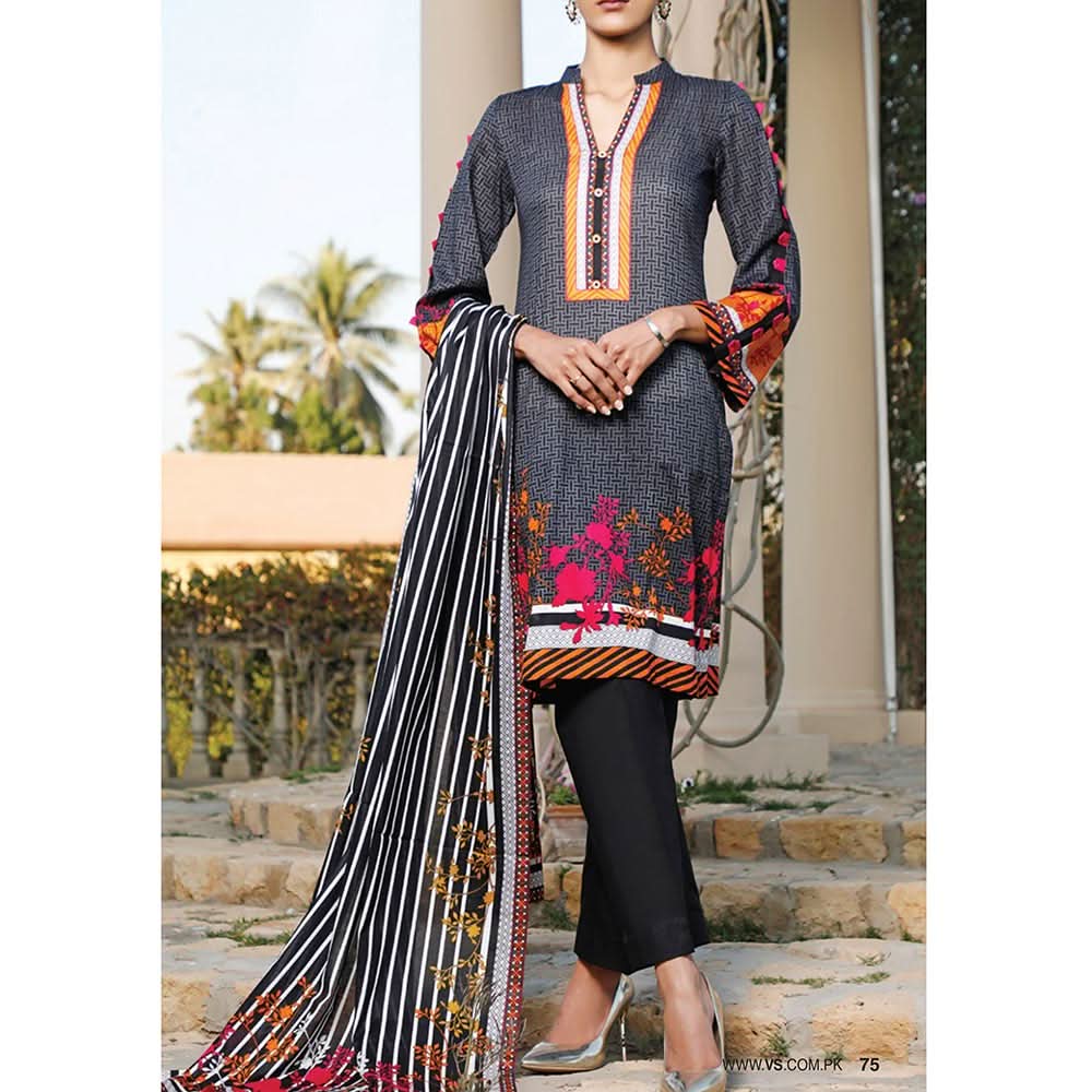 VS Daman Printed Lawn 3 Pcs Un-Stitched Suit Vol 2 - 1301-A, Women, 3Pcs Shalwar Suit, VS Textiles, Chase Value