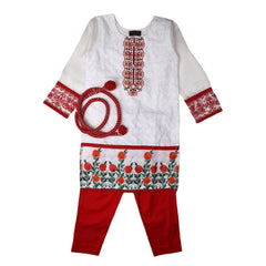 Girls Eminent Net Embroidered 3 Pcs Suit - White - test-store-for-chase-value