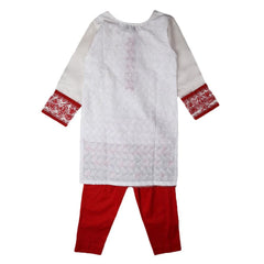 Girls Eminent Net Embroidered 3 Pcs Suit - White - test-store-for-chase-value