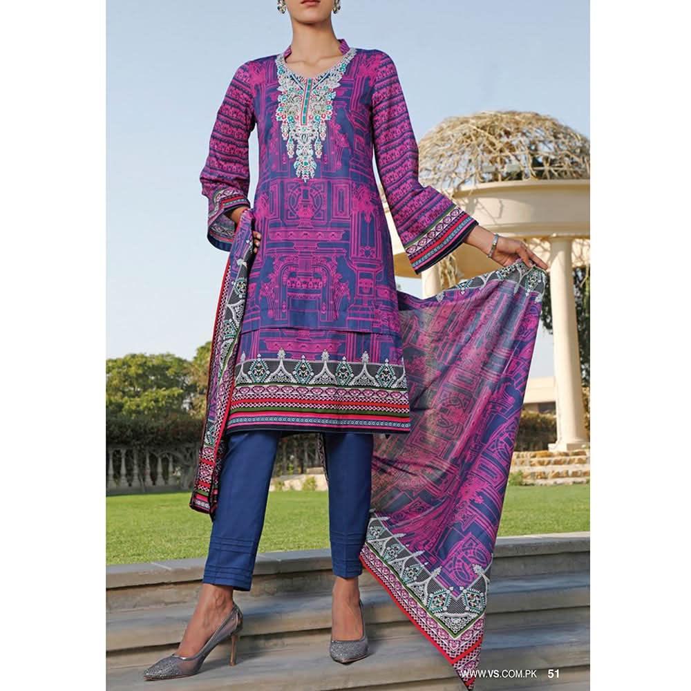 VS Daman Printed Lawn 3 Pcs Un-Stitched Suit Vol 2 - 1322-A, Women, 3Pcs Shalwar Suit, VS Textiles, Chase Value