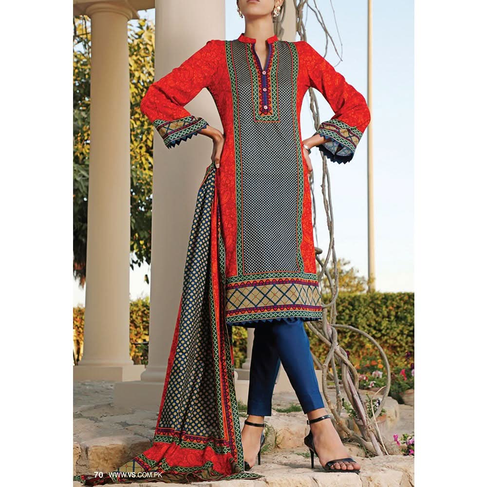 VS Daman Printed Lawn 3 Pcs Un-Stitched Suit Vol 2 - 1327-B, Women, 3Pcs Shalwar Suit, VS Textiles, Chase Value