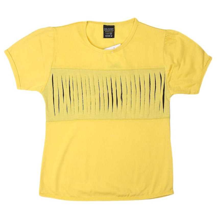 Girls Round Neck T-Shirt - Yellow - test-store-for-chase-value