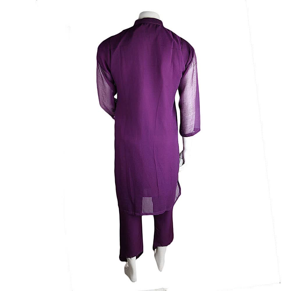 Women's Hand Work Embroidery 3 Pcs Suit - Purple - test-store-for-chase-value