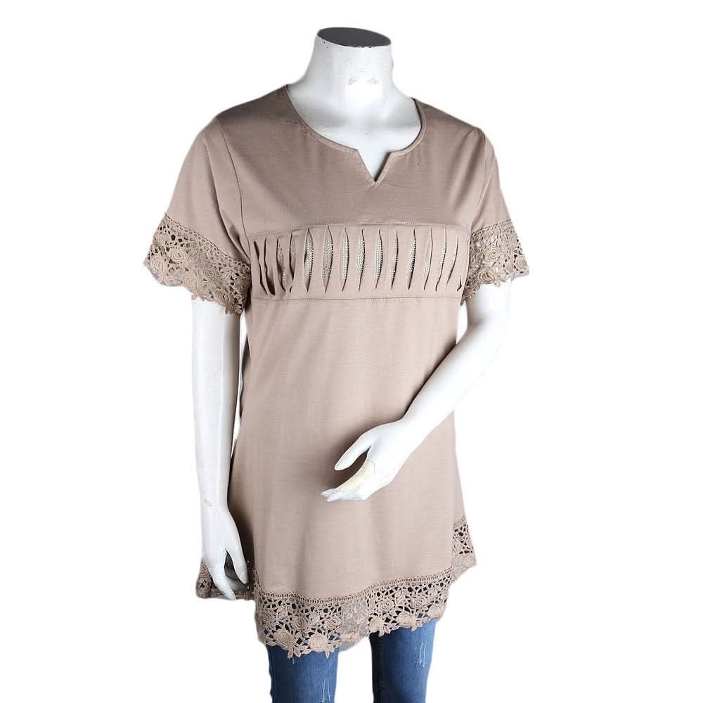 Women's Frill Stone T-Shirt - Beige - test-store-for-chase-value