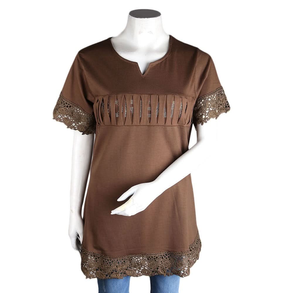 Women's Frill Stone T-Shirt - Brown - Coffee - test-store-for-chase-value