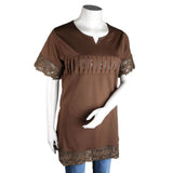 Women's Frill Stone T-Shirt - Brown - Coffee - test-store-for-chase-value