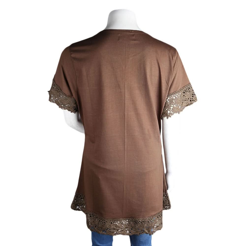 Women's Frill Stone T-Shirt - Brown - Coffee - test-store-for-chase-value