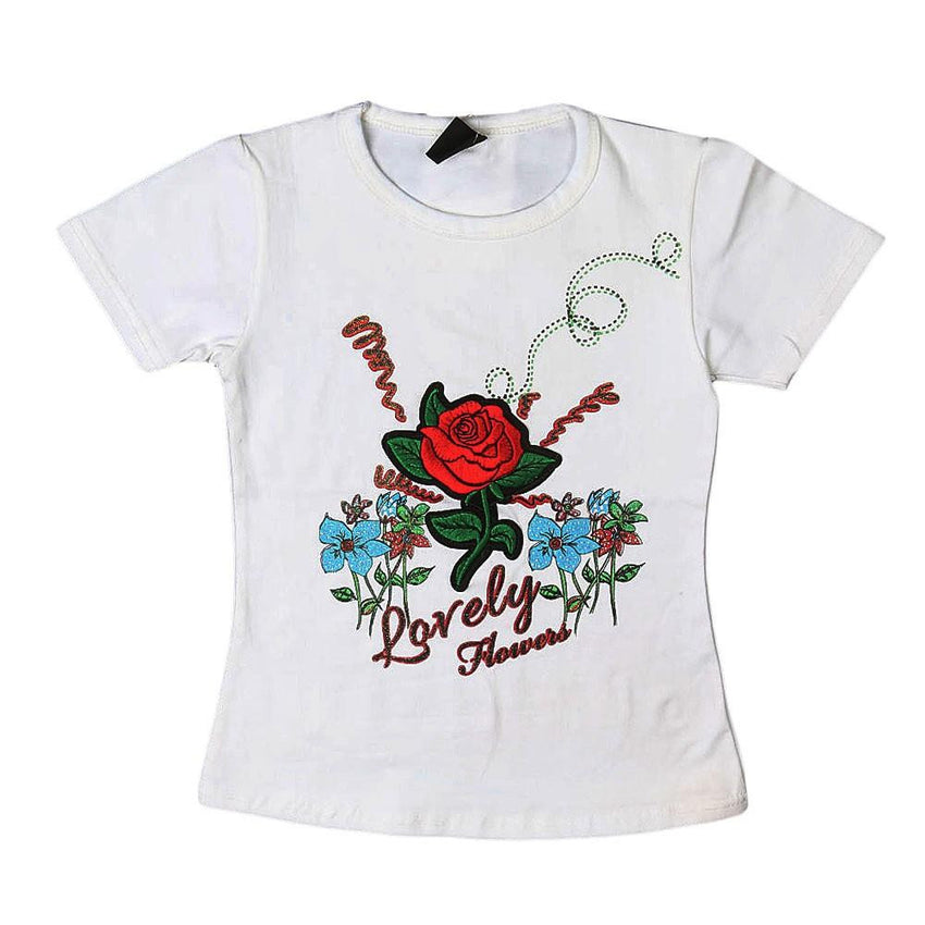 Girls Embroidered T-Shirt - White - test-store-for-chase-value