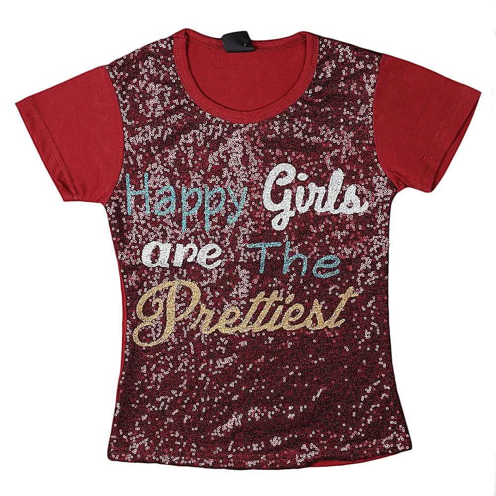 Girls Sequence T-Shirt - Maroon - test-store-for-chase-value