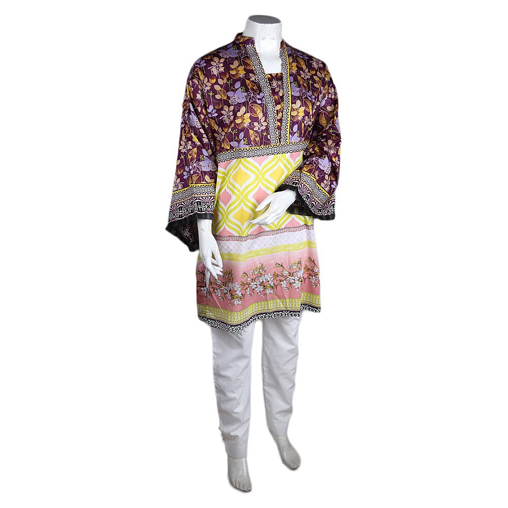 Women's Printed Loose Fit Kurti - Purple - test-store-for-chase-value