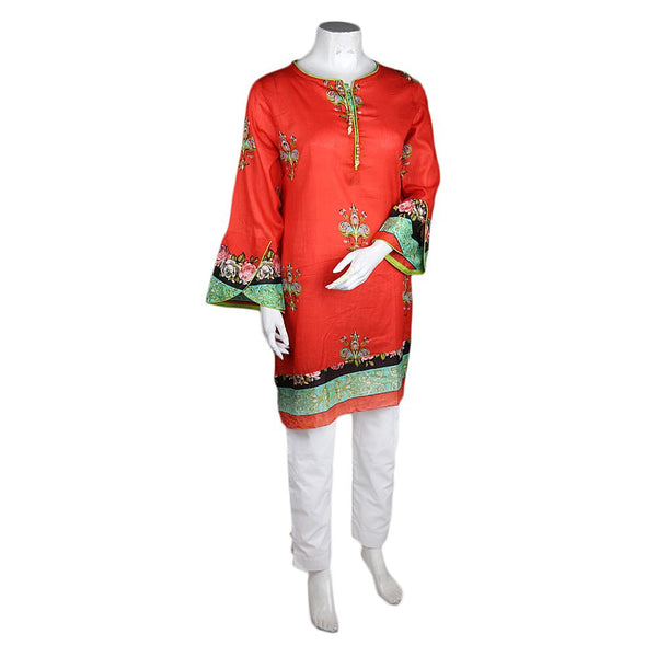 Women's Printed Lawn Kurti - Orange - test-store-for-chase-value