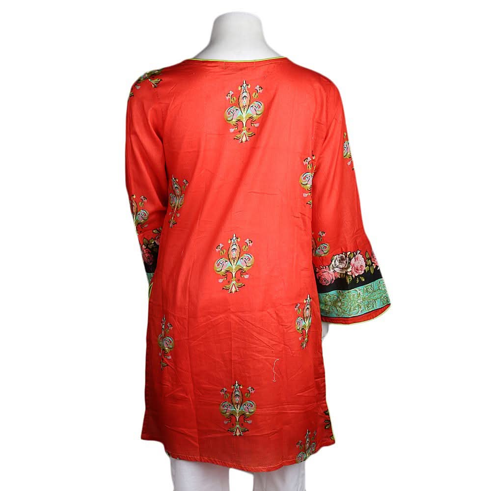 Women's Printed Lawn Kurti - Orange - test-store-for-chase-value