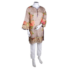 Women's Printed Lawn Kurti - Coffee - test-store-for-chase-value