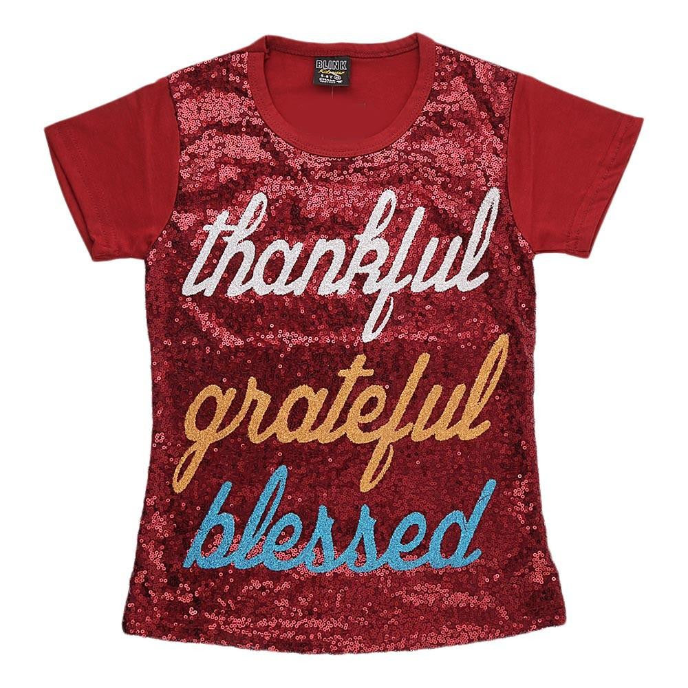 Girl's Sequins T-Shirt - Maroon - test-store-for-chase-value