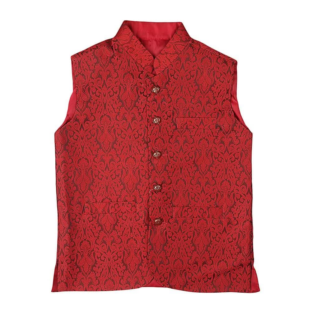 Boys Jamawar Waistcoat - Red - test-store-for-chase-value