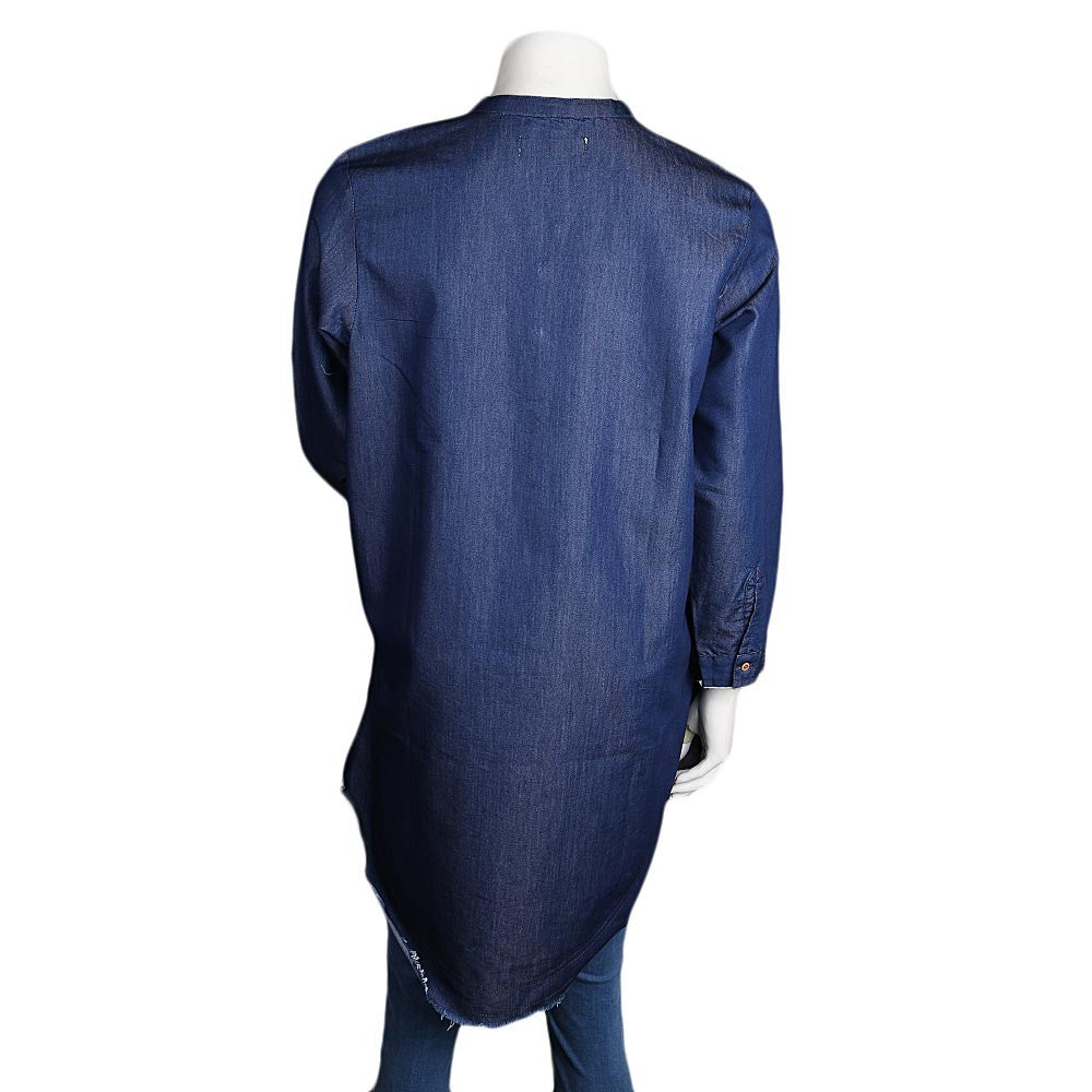 Women's Embroidered Denim Kurti - Dark-Blue - test-store-for-chase-value