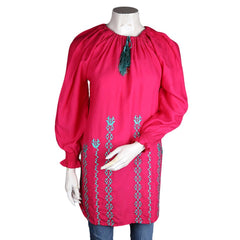 Women's Loose Fit Embroidered Kurti - Pink - test-store-for-chase-value