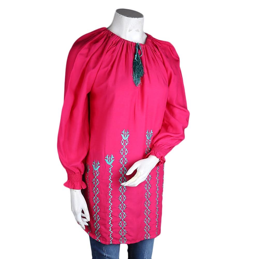 Women's Loose Fit Embroidered Kurti - Pink - test-store-for-chase-value